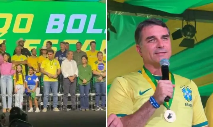 Flávio Bolsonaro lança ao lado de Valdemar Costa Neto pré-candidaturas do PL em Goiás 