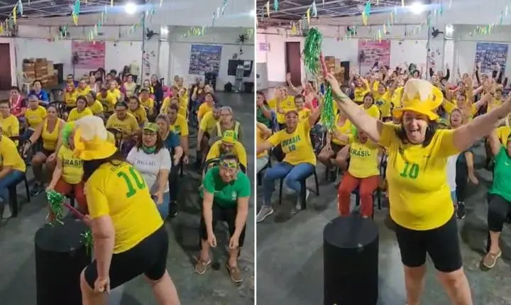 Idosas misturam remada viking e dança do créu no 'esquenta' para Brasil e Noruega
