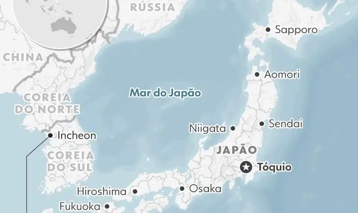 MAPA mostra epicentro do terremoto de magnitude 7,1 no Japão