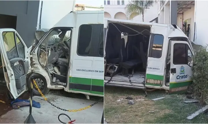 Motorista de transporte escolar perde controle e bate contra muro do Centro Cultural do Cariri