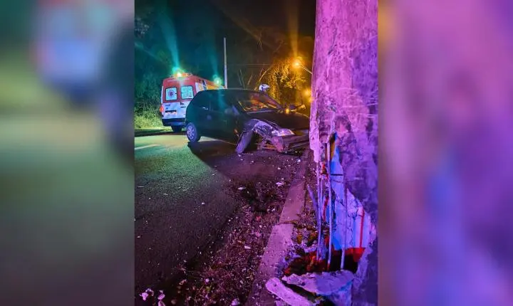 Passageira fica ferida após carro bater em poste de energia em São José do Rio Preto