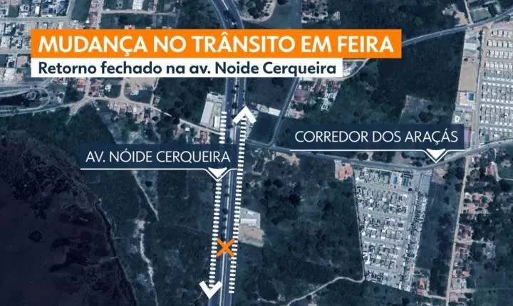 Retorno da Avenida Nóide Cerqueira é fechado em Feira de Santana durante festejos juninos; veja mudança