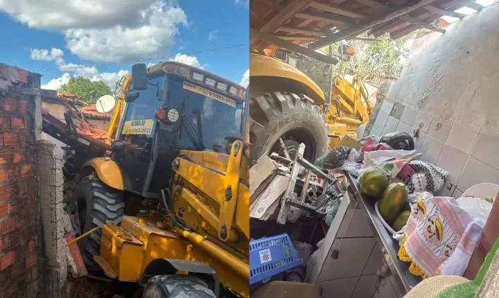 Trator perde o controle após falha em freio e invade casa em Teresina