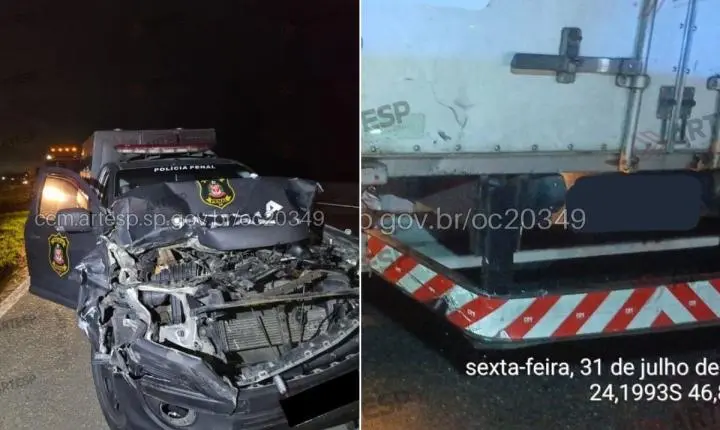 Viatura com seis presos bate em caminhão em rodovia no litoral de SP