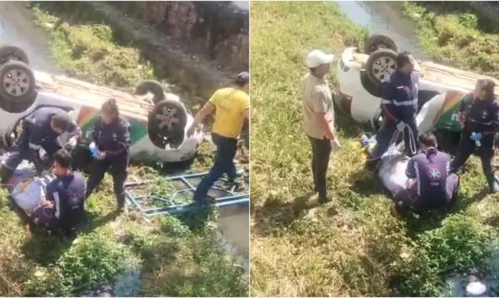 VÍDEO: carro oficial da Prefeitura de Itu cai em córrego da Marginal após motorista perder o controle
