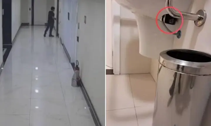 Vídeo mostra homem entrando em banheiro onde escondeu celular para gravar mulheres; veja